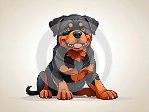 Graceful Rottweiler Dog in cartoon style. Cute Graceful Rottweiler isolated on white background. Watercolor drawing, hand-drawn