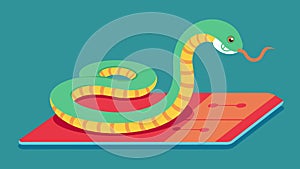 A graceful s slithers across the interactive pet training mat following the vibrations and instructions to learn how to