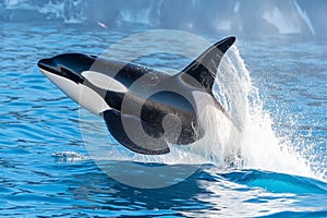 Graceful sea giant Orca killer whale photographed in elegant swimming