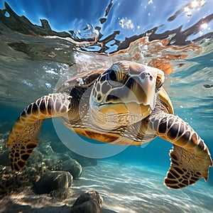 Graceful Sea Turtle in Crystal Clear Waters