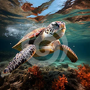Graceful Sea Turtle in Crystal Clear Waters