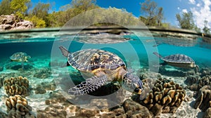 Graceful Sea Turtles in Crystal Clear Waters