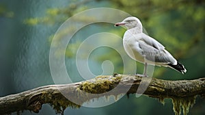 Graceful Seagull On Mossy Branch: Schlieren Photography In Carnivalcore Style