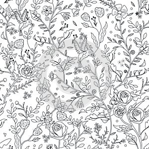 Graceful seamless floral pattern coloring page photo