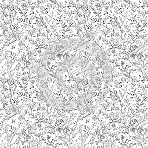 Graceful seamless floral pattern coloring page photo