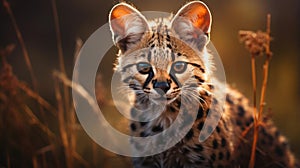 Graceful serval hunting in its natural African grassland habitat