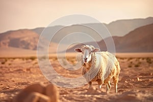 Graceful sheep thrives in the harshness of the desert environment