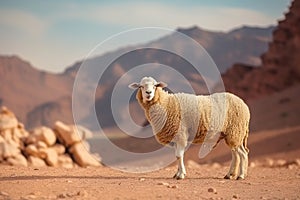 Graceful sheep thrives in the harshness of the desert environment