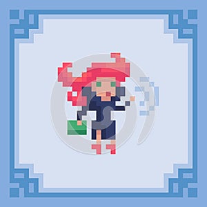 Graceful sorceress girl standing in a casting pose. Pixel art character