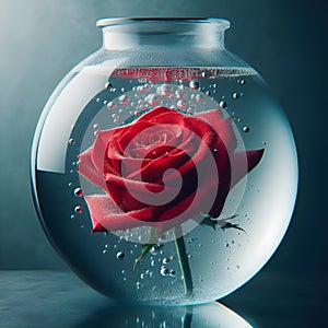 Graceful Submersion: A Rose Flower Floating in Tranquil Waters.