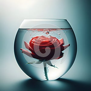 Graceful Submersion: A Rose Flower Floating in Tranquil Waters.