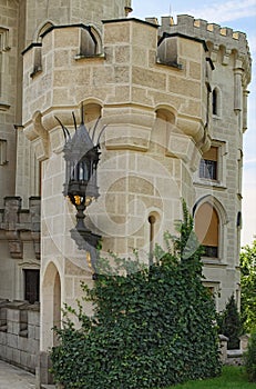 Graceful tower, decorated with a beautiful lantern. Hluboka nad Vltavou castle, Czech Republic
