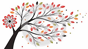 Graceful Tree with RedOrange Flower, Artistic Flow, vector design Generative AI