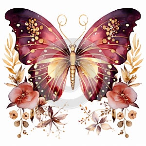 Graceful watercolor butterfly with floral elements