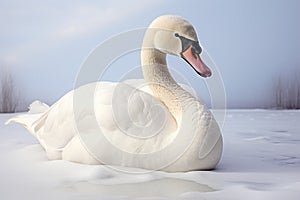 White swan on snow