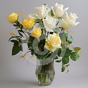 Graceful White And Yellow Vase With Roses - Vray Style