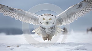 Graceful Wings: Majestic Snowy Owl Soaring Over Winter Wonderland