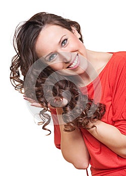 Graceful woman with curly hair