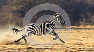 Graceful zebra galloping across the vast savanna photo