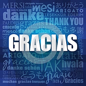 Gracias Thank You in Spanish Word Cloud background, all languages, multilingual for education or thanksgiving day