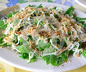Gracilaria with salad closeup