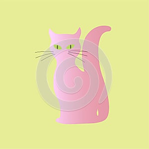 A gracious pink cat silhouette on  yellow background