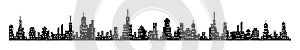 City skyline long silhouette, black isolated on white background, vector illustration.