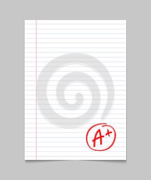 Grade result A plus. Hand drawn vector grade A plus in red circle. Test exam mark report