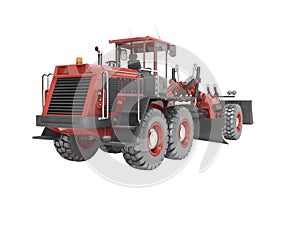 Grader for dumping and leveling the road rear view 3D rendering on white background no shadow