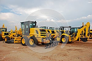 Grader and Excavator Construction Equipment Yard