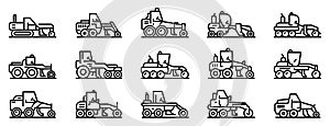 Grader machine icons set, outline style