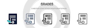 Grades icon in filled, thin line, outline and stroke style. Vector illustration of two colored and black grades vector icons