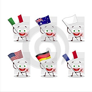 Grades paper cartoon character bring the flags of various countries
