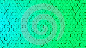 Gradien green and cyan Hexagonal cell seamless pattern, comb texture. 3D illustration. Background