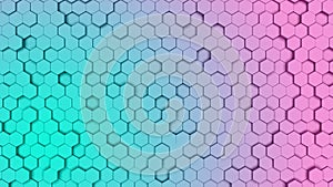 Gradien purple and cyan Hexagonal cell seamless pattern, comb texture. 3D illustration. Background