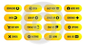 Gradient action buttons. Submit message, continue, contact us. Game navigation ui design. Vector gradient