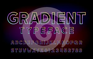 Gradient alphabet font. Abstract glowing letters and numbers.
