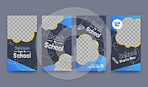 gradient back school vector design illustration stories collection with photo