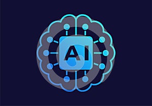 Gradient Blue Brain Flat Colored Icon for Artificial Intelligence and Machine Learning Concept
