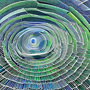 A gradient of blue and green triangles arranged in a spiral pattern1, Generative AI