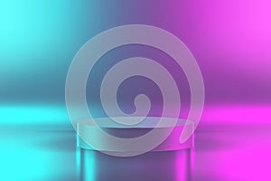 Gradient blue and pink podium background.
