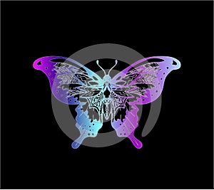 Gradient butterfly illustration. Ornament, poetry of the night.
