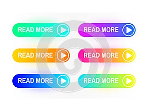 Gradient buttons set isolated on white background. Read More button concept. Web site interface. Colorful button