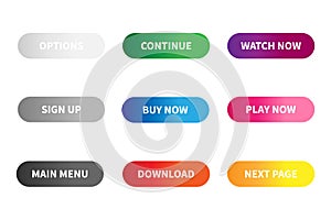 Gradient buttons for website - set of bright colorful click icons illustration