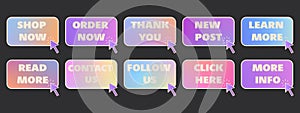 Gradient call to action web buttons with arrow cursor. Modern vector elements for website design.