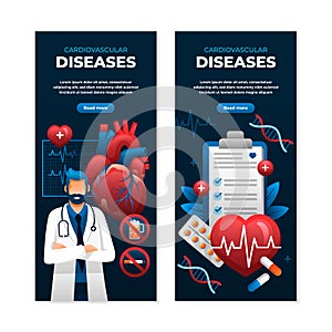 Gradient cardiovascular disease vertical banner template set