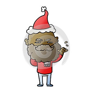 gradient cartoon of a dismissive man with beard frowning wearing santa hat