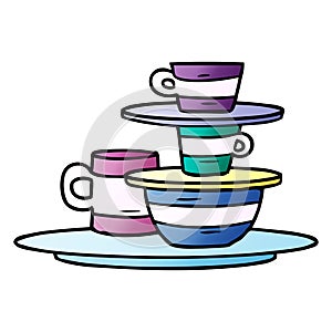 gradient cartoon doodle of colourful bowls and plates
