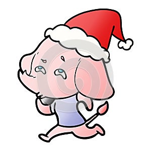 gradient cartoon of a elephant remembering wearing santa hat