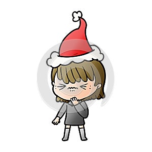 gradient cartoon of a girl regretting a mistake wearing santa hat